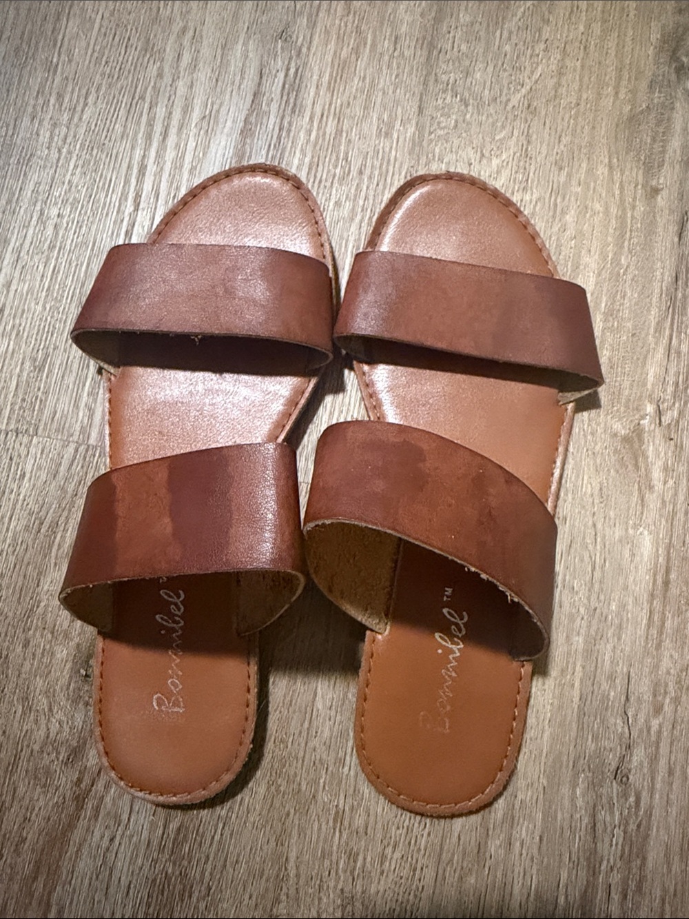 Bonnibel Tan/Brown Double-Strap Slide Sandals